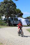 Mahia Peninsula 12 - Charlotte riding in Mahia Peninsula Campground